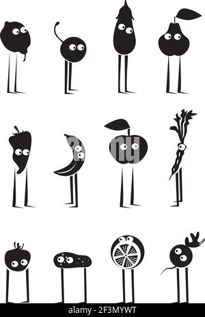 Ensemble de fruits et légumes amusants Illustration de Vecteur