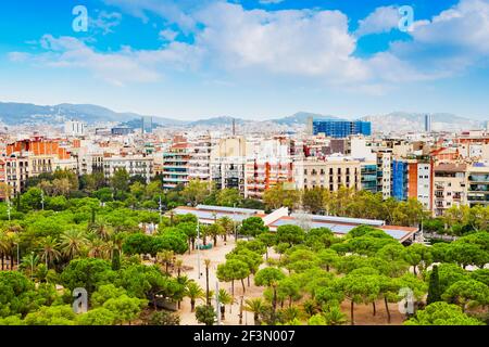 Antenne de Barcelone vue panoramique. Barcelone est la capitale et la plus grande ville de la Catalogne en Espagne. Banque D'Images