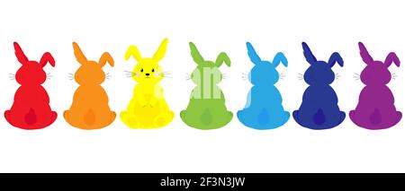 Collection silhouettes de lapins . Motif lapin arc-en-ciel. Éléments de conception de Pâques. Illustration vectorielle Illustration de Vecteur