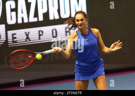 Saint-Pétersbourg, Russie. 17 mars 2021. Anastasia Gasanova de Russie en action contre Katarina Zavatska d'Ukraine pendant le tournoi de tennis 2021 du Trophée des dames de Saint-Pétersbourg à Sibur Arena.score final: (Anastasia Gasanova 2-1 Katarina Zavatska) crédit: SOPA Images Limited/Alay Live News Banque D'Images