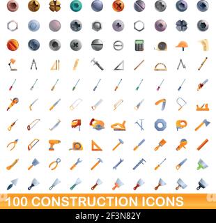 100 icônes construction set. Cartoon illustration de 100 icônes construction vector set isolé sur fond blanc Illustration de Vecteur