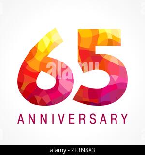 65 ans célébrant le logo fiery. Année anniversaire du 65 e. Facettes, chiffres créatifs. Des voeux flamboyants pour un style 3D. Coloré- Illustration de Vecteur
