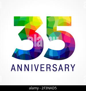 35 ans célébrant le logo coloré. Numéros d'anniversaire 35 e. Logotype de facettes brillantes. Salutations avec le style 3D. Panneau en mosaïque de vitraux Illustration de Vecteur