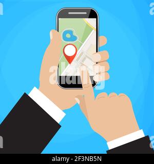 Porte-main pour smartphone avec plan de la ville Illustration de Vecteur