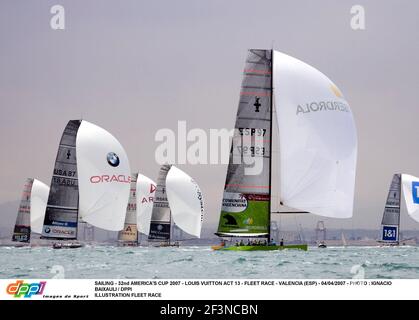 VOILE - 32E COUPE DE L'AMÉRIQUE 2007 - LOUIS VUITTON ACT 13 - COURSE DE FLOTTE - VALENCE (ESP) - 04/04/2007 - PHOTO : IGNACIO BIAXAULI / DPPI ILLUSTRATION COURSE DE FLOTTE Banque D'Images