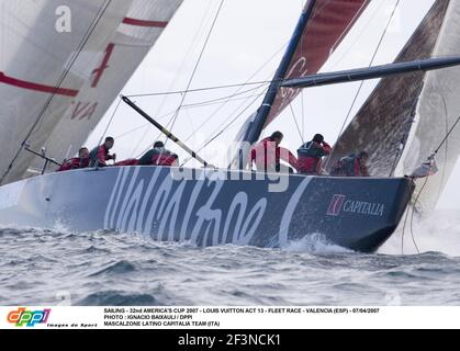 VOILE - 32E COUPE DE L'AMÉRIQUE 2007 - LOUIS VUITTON ACT 13 - COURSE DE FLOTTE - VALENCE (ESP) - 07/04/2007 PHOTO : IGNACIO BAAIXAULI / DPPI MASCALZONE LATINO ÉQUIPE CAPITALIA (ITA) Banque D'Images