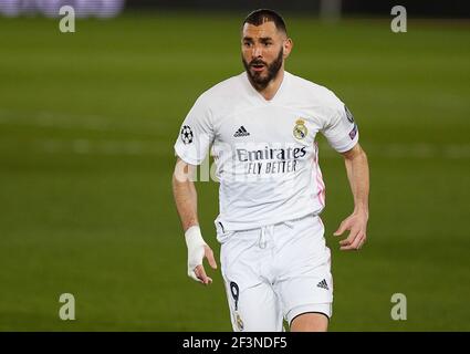 Madrid, Espagne. 16 mars 2021. Karim Benzema (Real Madrid CF) lors du tour de la Ligue des champions de l'UEFA de 16 deuxième match de jambe entre Real Madrid et Atalanta Bergame à la ville sportive de Valdebebas à Madrid. (Score final; 3 à 1 pour Real Madrid, se qualifiant dans un global de 4-1 TIE) crédit: SOPA Images Limited/Alay Live News Banque D'Images