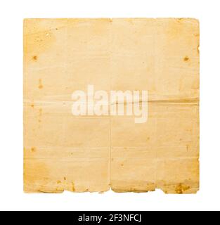 Texture du papier brun ancien avec plis et découpe des bords endommagés. Banque D'Images