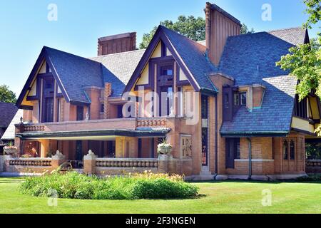 Oak Park, Illinois, États-Unis. La maison Moore-Dugal, l'une des nombreuses résidences conçues par le célèbre architecte Frank Lloyd Wright. Banque D'Images