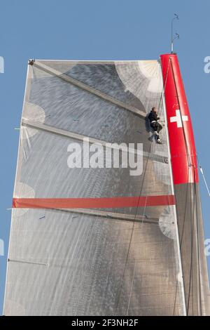 VOILE - 33 COUPE DE L'AMÉRIQUE 2010 - VALENCE (SPA) - 15/01/2010PHOTO: IGNACIO BAAIXAULI / DPPI PRÉ-COURSE - ALINGHI 5 PREMIÈRE VOILE À VALENCE Banque D'Images