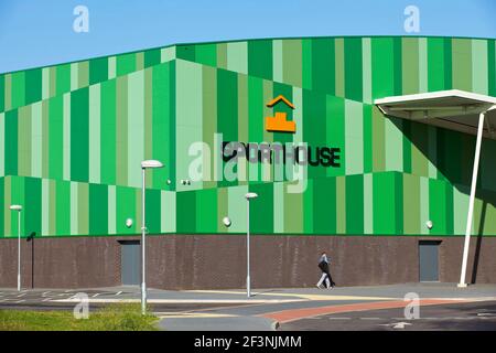 Sporthouse, stade sportif de Mayesbrook Park, Dagenham. Banque D'Images