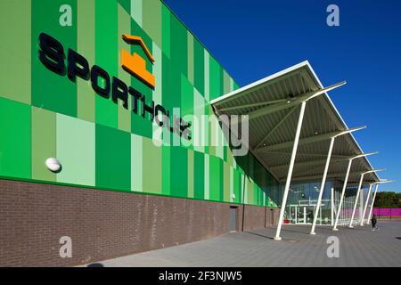 Sporthouse, stade sportif de Mayesbrook Park, Dagenham. Banque D'Images