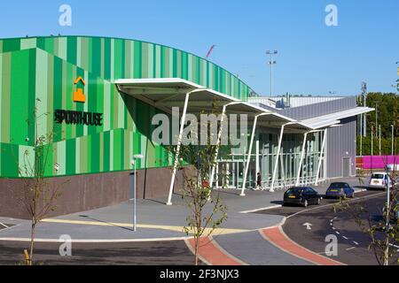 Sporthouse, stade sportif de Mayesbrook Park, Dagenham. Banque D'Images