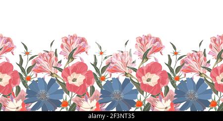 Motif fleuri vectoriel sans couture, botter avec de jolies fleurs bleues et roses. Illustration de Vecteur