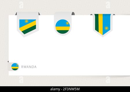 Label drapeau collection du Rwanda dans la forme différente. Modèle de drapeau de ruban du Rwanda suspendu à partir de papier ou de surface différente. Illustration de Vecteur