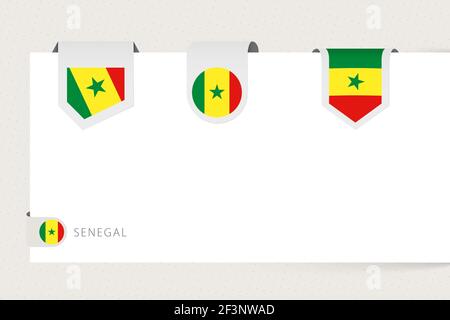 Label drapeau collection du Sénégal dans forme différente. Modèle de drapeau de ruban du Sénégal suspendu à partir de papier ou de surface différente. Illustration de Vecteur