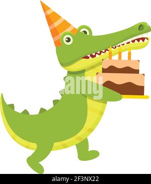 Icône gâteau d'anniversaire crocodile. Dessin animé de Crocodile gâteau d'anniversaire icône vectorielle pour le web design isolé sur fond blanc Illustration de Vecteur