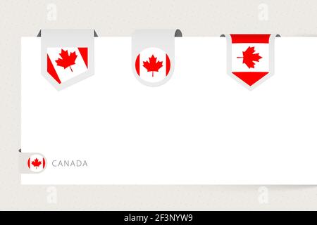 Collection de drapeaux d'étiquette du Canada de forme différente. Modèle de drapeau à ruban du Canada suspendu à partir de papier ou de surface différente. Illustration de Vecteur