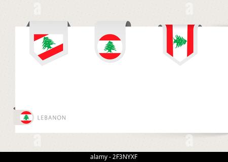 Label drapeau collection du Liban dans différentes formes. Modèle de drapeau de ruban du Liban suspendu à partir de papier ou de surface différente. Illustration de Vecteur