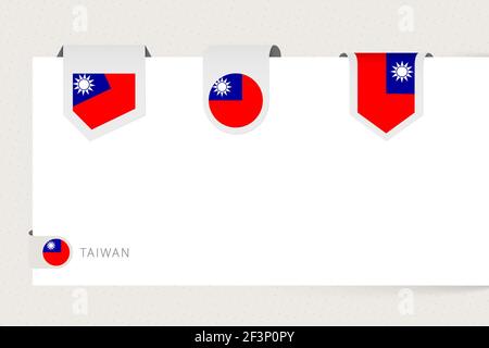 Label drapeau collection de Taiwan dans la forme différente. Modèle de drapeau à ruban de Taïwan suspendu au papier ou à une autre surface. Illustration de Vecteur