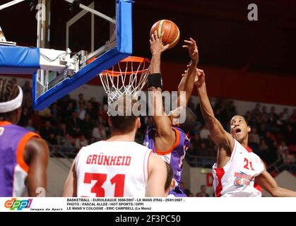 BASKETBALL - EUROLIGUE 2006/2007 - LE MANS (FRA) - 25/01/2007 - PHOTO : PASCAL ALLEE / SPORTS CHAUDS / DPPI LE MANS V COLOGNE - ERIC CAMPBELL (LE MANS) Banque D'Images