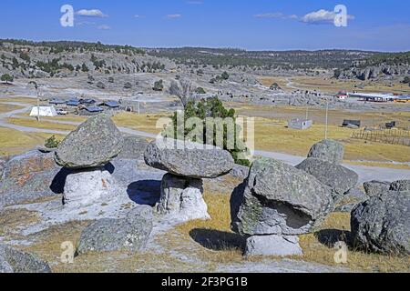 Formations rocheuses en forme de champignons dans la Vallée des champignons / Valle de Ongos près de la ville de Creel, Sierra Madre Occidental, Chihuahua, Mexique Banque D'Images