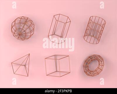 Ensemble de primitives géométriques filaires abstraites . Conception minimale. illustration 3d Banque D'Images