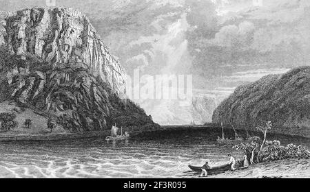 Le Lorelei près de St Goar, Rhin, Rhénanie-Palatinat, Allemagne, gravure en acier de 1832 Banque D'Images