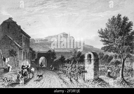 Palais Johannisberg à Geisenheim sur le Rhin, Hesse, Allemagne, gravure en acier de 1832 Banque D'Images