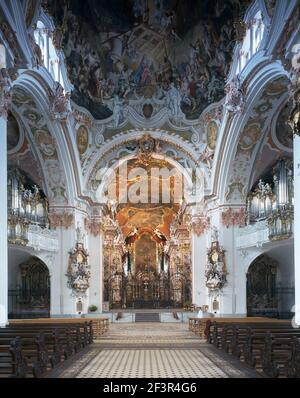 Fresques de plafond à l'abbaye d'Einsiedeln, monastère bénédictin de la ville d'Einsiedeln, canton de Schwyz, Suisse. Banque D'Images