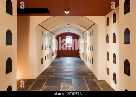 Crypte à l'abbaye d'Engelberg, monastère bénédictin d'Engelberg, Suisse. Fondée en 1120, elle a été détruite par un incendie en 1729 mais reconstruite. Banque D'Images