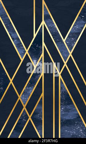 papier peint mural moderne 3d . lignes dorées et fond en marbre foncé . cadres modernes muraux 3d pour impression sur toile . Soleil doré et lignes, TRIANG moderne Banque D'Images