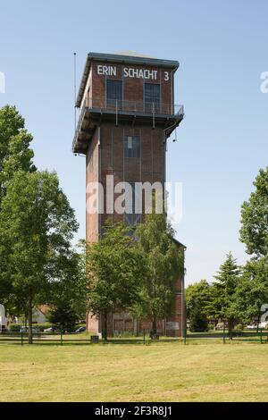 Tour à tête de hameaux de l'ancienne collierie Erin, Castrop-Rauxel, Rhénanie-du-Nord-Westphalie, Allemagne. Banque D'Images