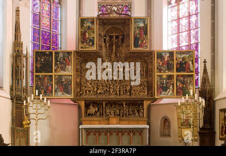 Hochaltar (1488-1506) et Sakramentshaus (1450), Kalkar, St. Nicolaikirche Banque D'Images