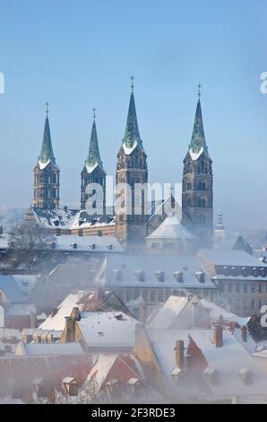 Blick vom Geyerswˆrthturm dans Richtung Dom, hiver, Bamberg Banque D'Images