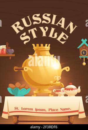 Affiche de style russe avec cuisine rurale Illustration de Vecteur