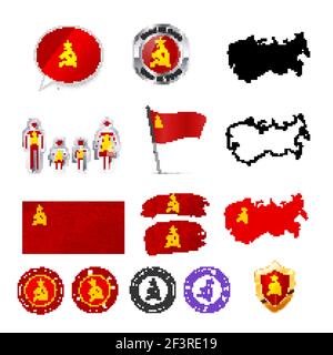 Grand ensemble d'éléments infographiques de l'URSS avec drapeaux, cartes et badges isolés sur blanc Illustration de Vecteur