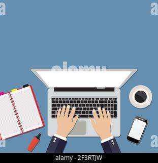 Homme d'affaires travaillant sur un ordinateur portable. Illustration de Vecteur
