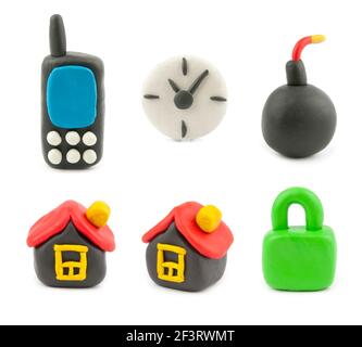 Ensemble d'icônes de plasticine isolé sur fond blanc Banque D'Images