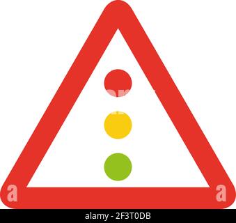 Signal triangulé en blanc et rouge, isolé sur fond blanc. Avertissement des feux de circulation devant vous Illustration de Vecteur