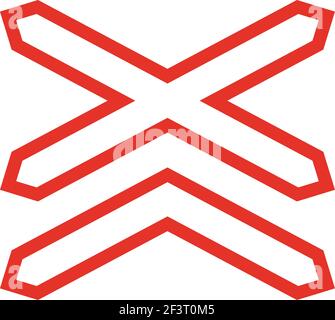 Traffic signal in white and red, isolated on white background. Warning of unguarded level crossing with more than one railroad track Stock Vector