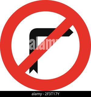 Signal de circulation arrondi en blanc et rouge, isolé sur fond blanc. Virage à droite interdit Illustration de Vecteur