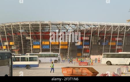 Vue sur le stade Ras Abu Abboud en construction. C'est l'un des lieux de la FIFA 2022. Banque D'Images