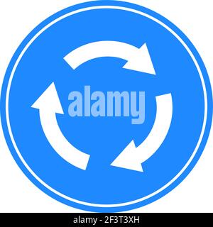 Signal de circulation arrondi en bleu et blanc, isolé sur fond blanc. Intersection de sens de rotation obligatoire Illustration de Vecteur