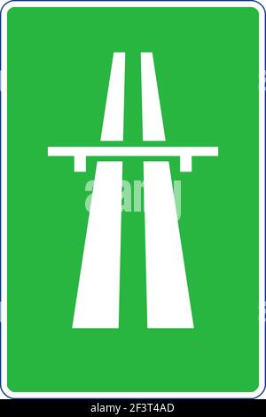Signal de circulation rectangulaire en vert et blanc, isolé sur fond blanc. Panneau de démarrage d'autoroute Illustration de Vecteur