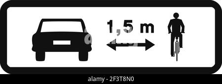 Panneau complémentaire rectangulaire en noir et blanc, isolé sur fond blanc. Distance minimale lors du passage des cyclistes Illustration de Vecteur