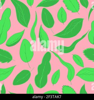 feuilles vertes à motif sans couture. Légumes frais printemps été. Pour tissus, textiles, fonds d'écran, emballages, fonds d'écran, invitations, pages web et Banque D'Images