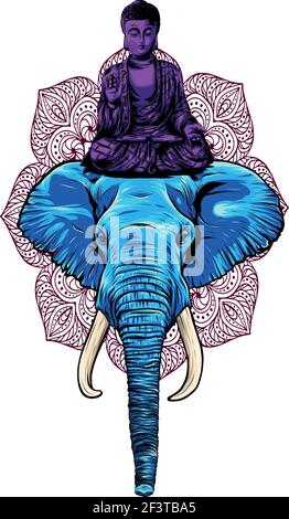bouddha assis sur l'illustration du vecteur tête d'éléphant Illustration de Vecteur