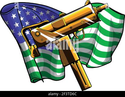 Armes Uzi avec illustration du vecteur drapeau améican Illustration de Vecteur