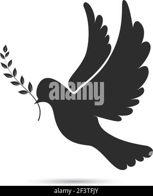 Icône de colombe volant avec la brindille d'olive dans son bec Illustration de Vecteur